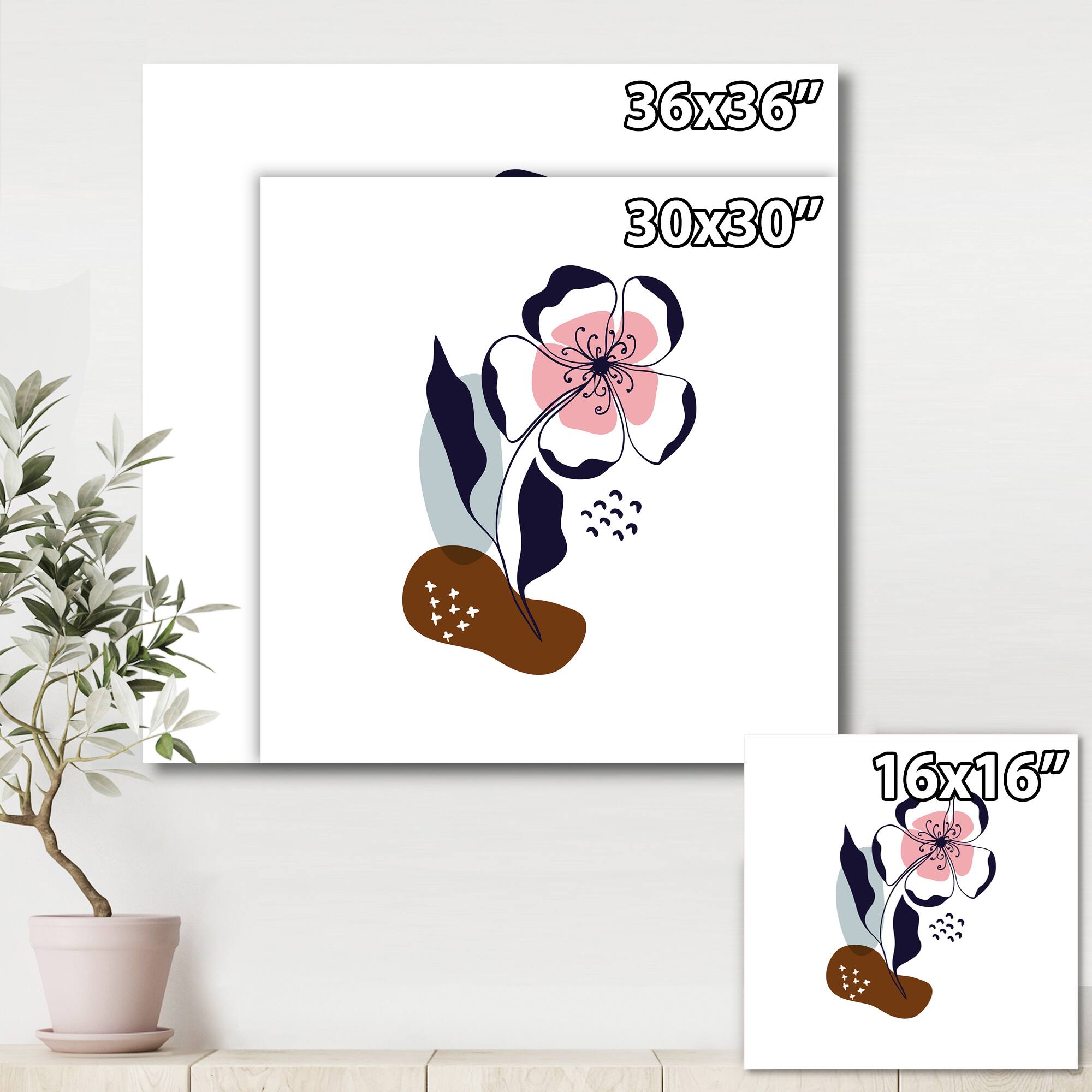 Designart - Abstract Flowers On Minimal Shapes IV